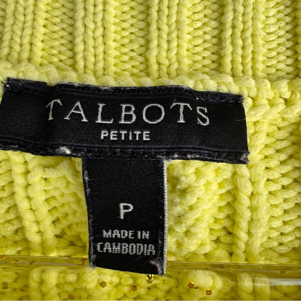 Talbots Small Petite Green Cable Knit Sweater Long Sleeve Round Neck Sz P Cotton - Picture 3 of 10